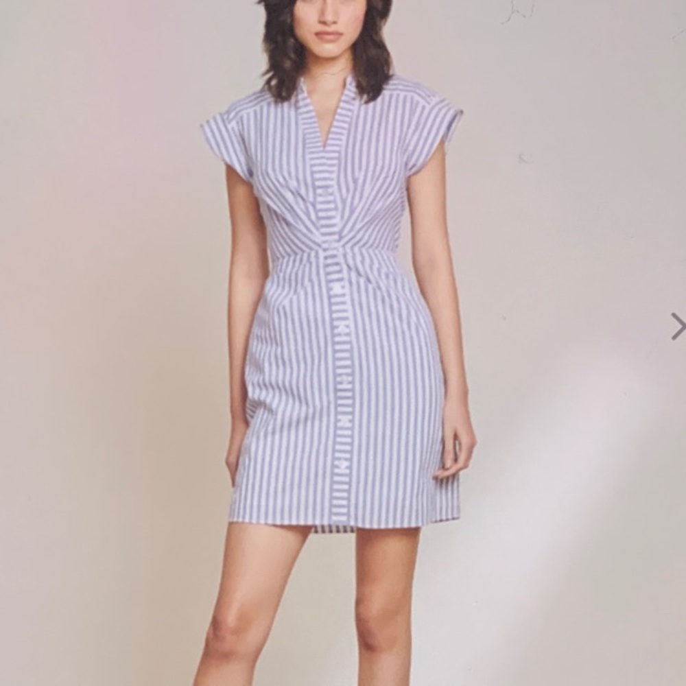 Veronica Beard Cotton Blend Blue and White Striped Midi shirt Dress